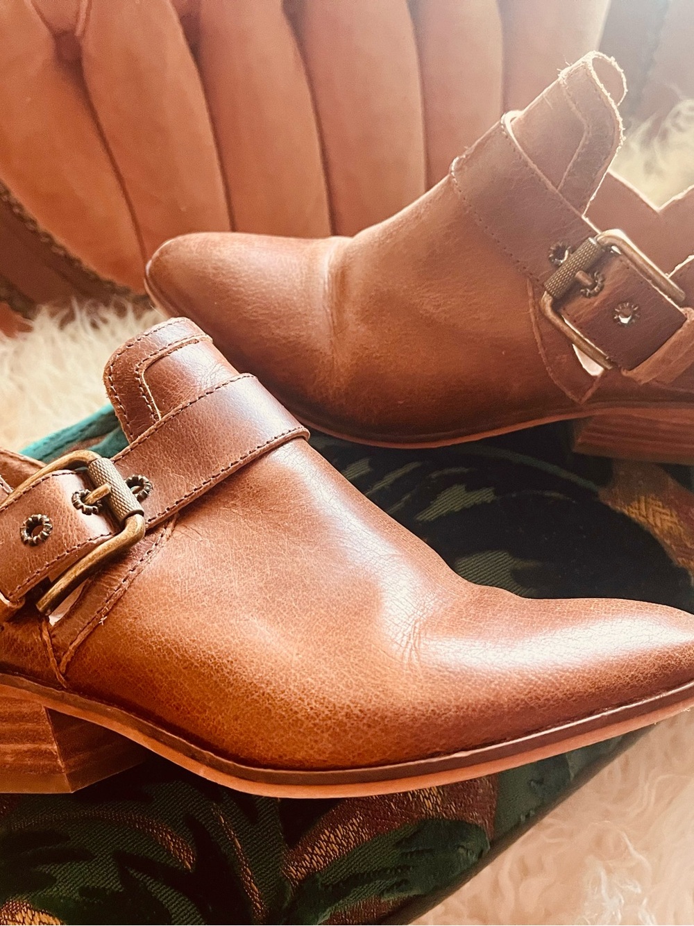 Brown Leather Frye & Co. Rubie Moto ankle booties featuring a side buckle size 7 - Picture 7 of 10